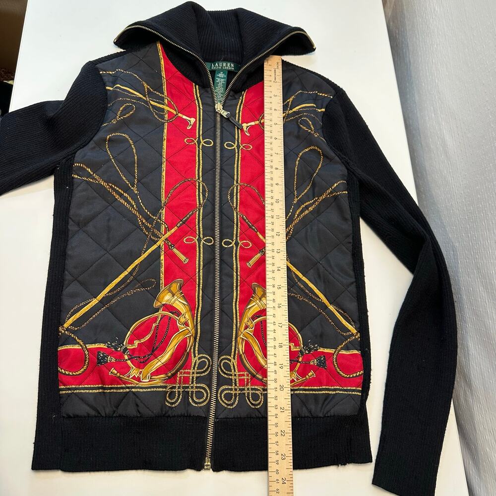 Vintage Ralph Lauren Equestrian Bishop Full Zip Silk Wool Sweater Cardigan M - Picture 7 of 9